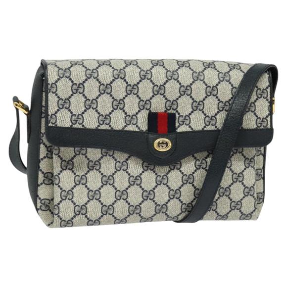 GUCCI GG Supreme Sherry Line Shoulder Bag PVC Navy Gold 904 02 084 Auth BA3022 - Picture 1 of 16